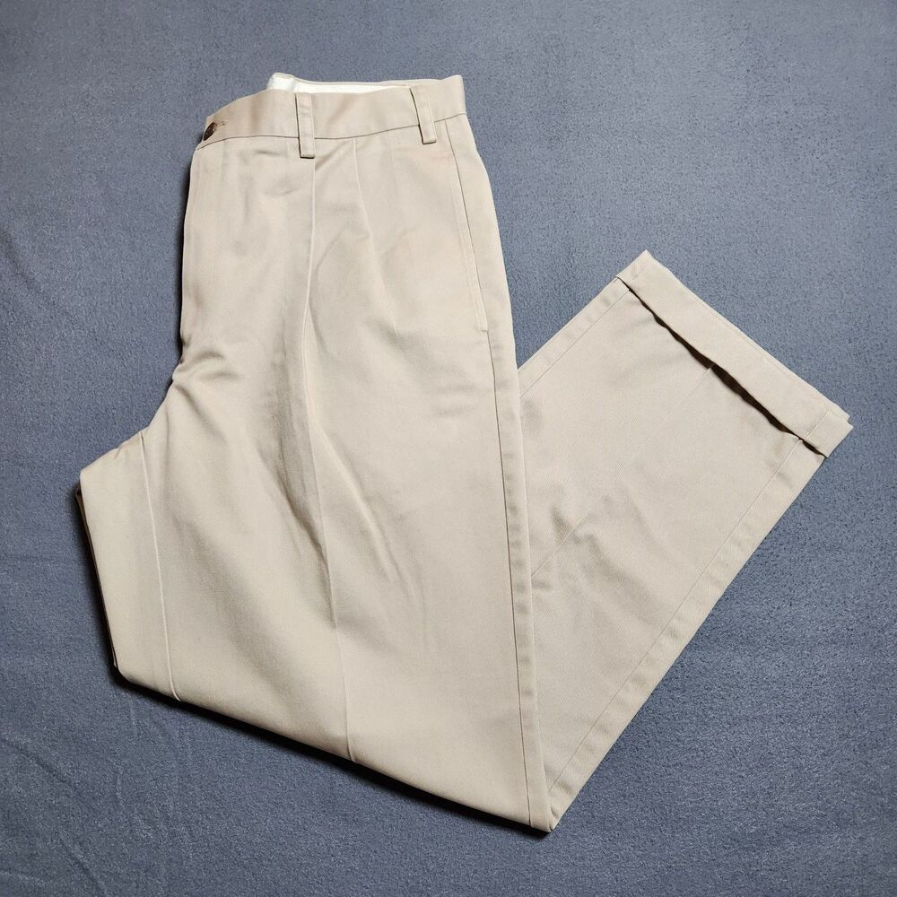 Orvis Men 38 (38X29.5) Tan Pleated Cuffed Dress Pants
